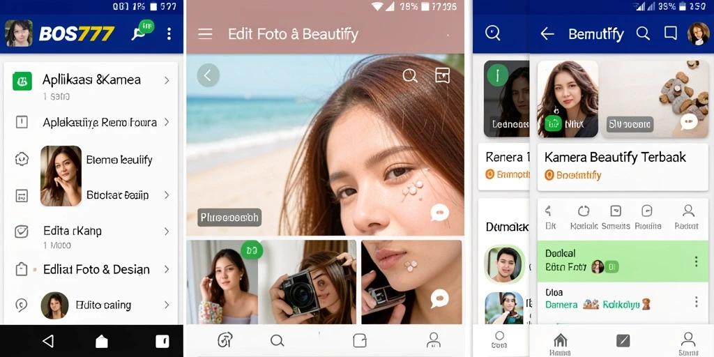 Tampilan antarmuka aplikasi BOS777 dengan berbagai fitur Kamera Beautify.
