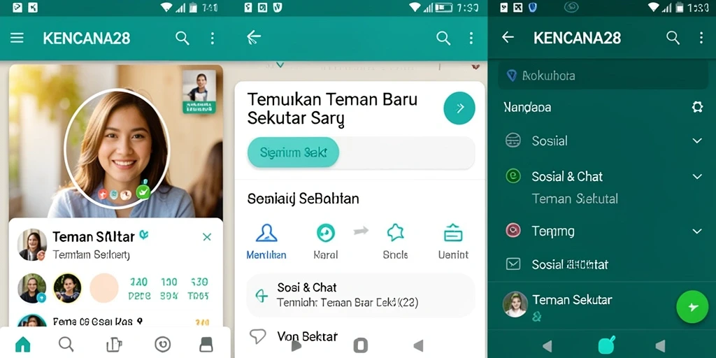 Antarmuka pengguna KENCANA28 untuk menemukan teman baru.