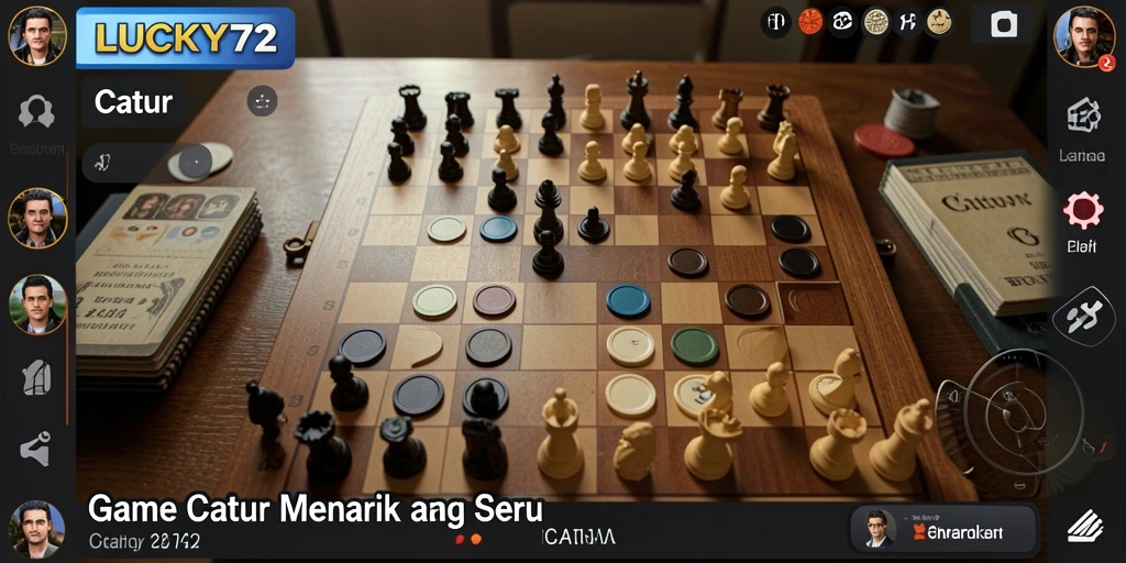 Tampilan antarmuka catur LUCKY72 dengan papan dan bidak catur.