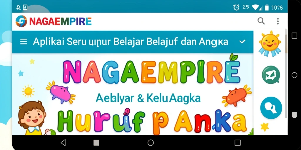 Antarmuka aplikasi NAGAEMPIRE untuk belajar huruf dan angka yang interaktif.